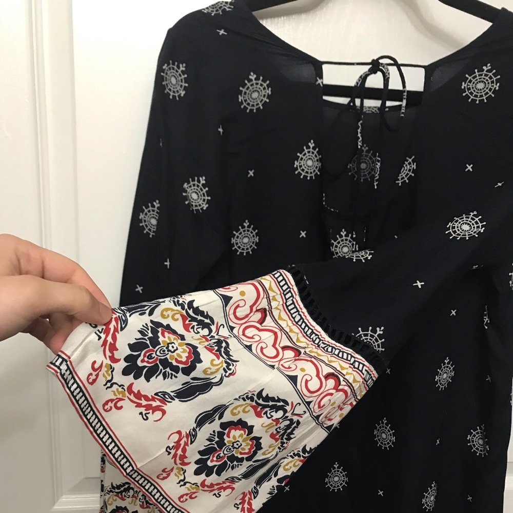boutique, long sleeve navy, red, and white dress